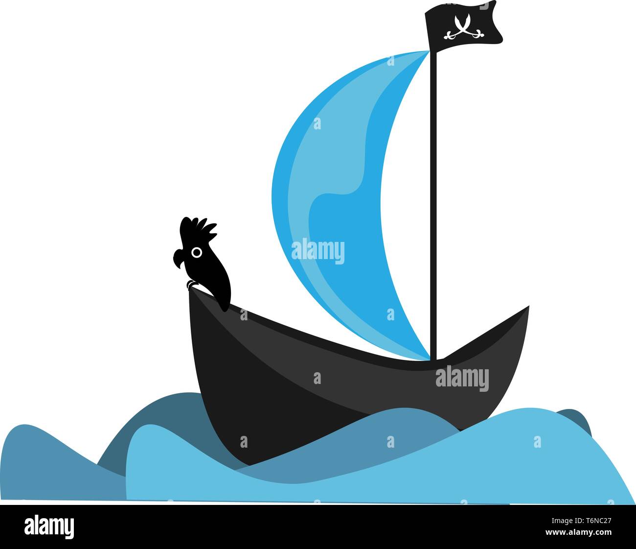 Un nero la nave dei pirati con la bandiera dei pirati volare alto vettore di disegno a colori o illustrazione Illustrazione Vettoriale