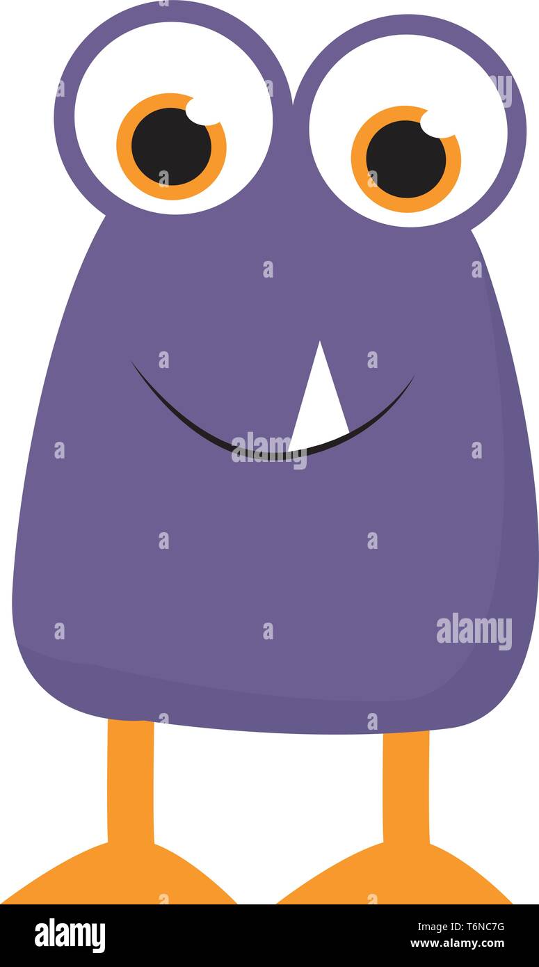 Un brutto Purple Monster con gambe di colore arancione e una coppia di grandi occhi proiettata vettore di disegno a colori o illustrazione Illustrazione Vettoriale