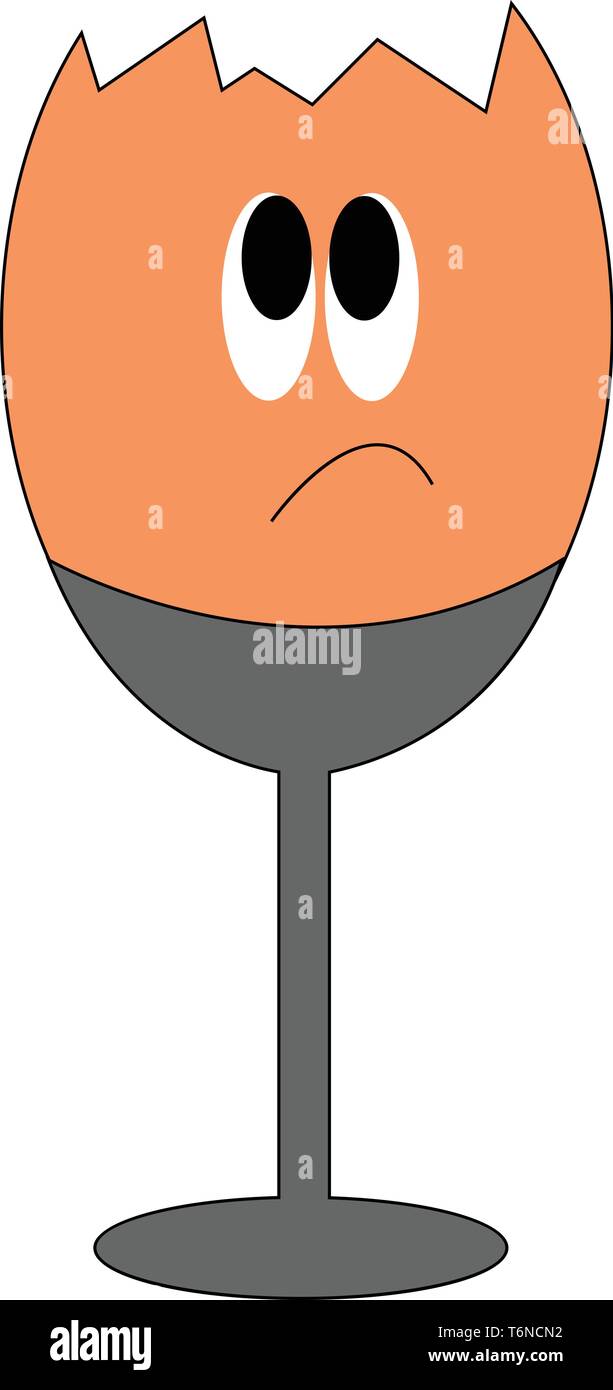 Un arancione rotto triste uovo su un piedistallo grigio è circa al grido del vettore di disegno a colori o illustrazione Illustrazione Vettoriale