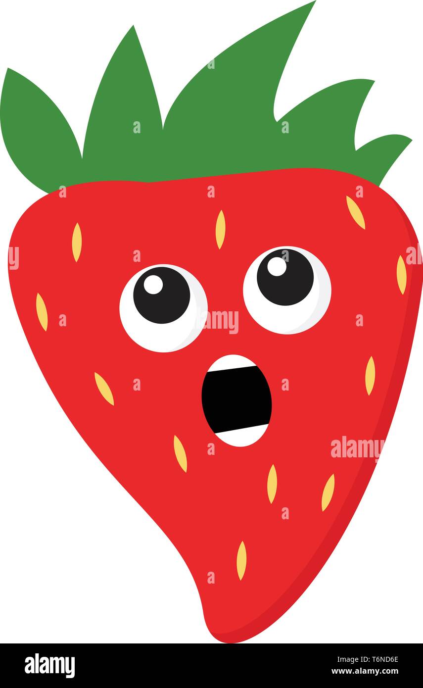 Una fragola in stato di shock con la bocca aperta del vettore di disegno a colori o illustrazione Illustrazione Vettoriale
