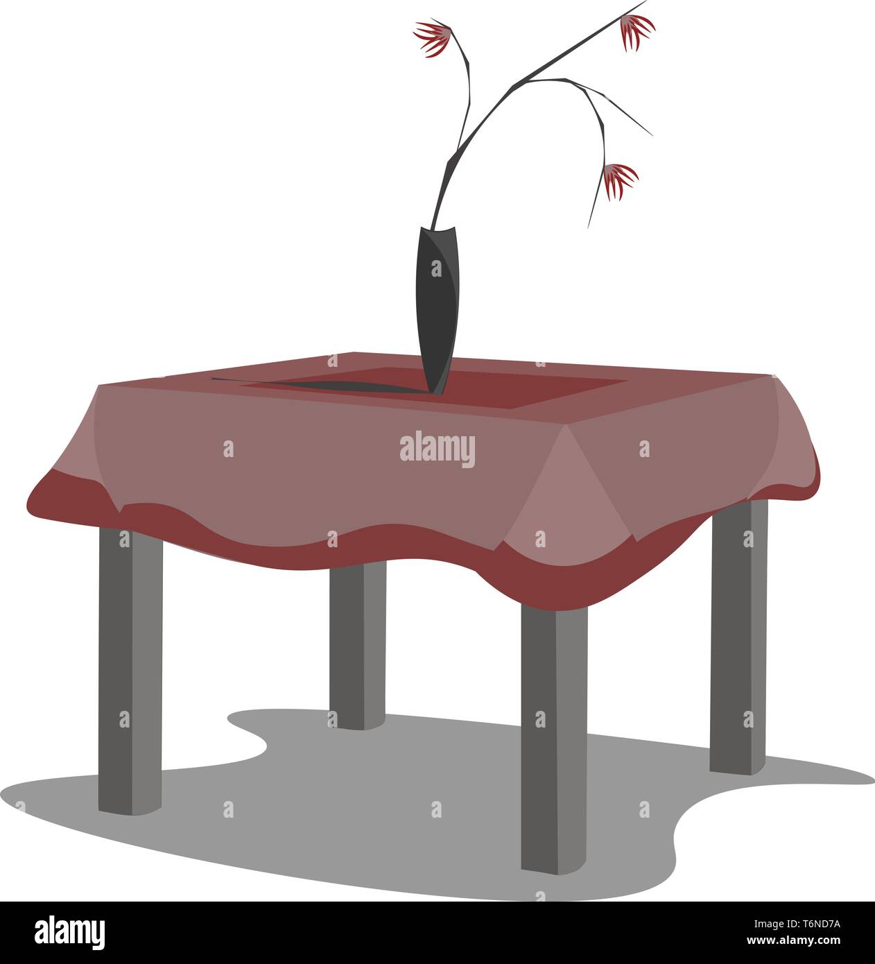 Un tavolo con la tovaglia e un vaso di fiori sul vettore che il colore di disegno o illustrazione Illustrazione Vettoriale