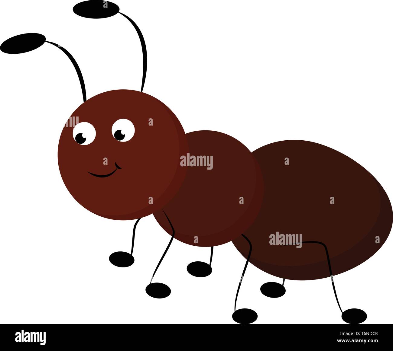 Gli Emoji di una di colore marrone di ant con due antenne nero ventre gonfio sorrisi mentre si cammina con la sua sottile nero vettore piedi il colore di disegno o illustr Illustrazione Vettoriale