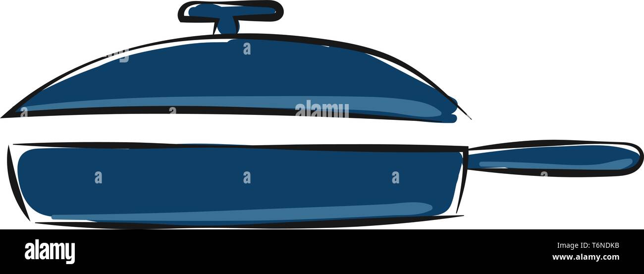 Clipart di un portatile colorato di blu la padella con un coperchio per il contenimento di carboni accesi vettore di disegno a colori o illustrazione Illustrazione Vettoriale
