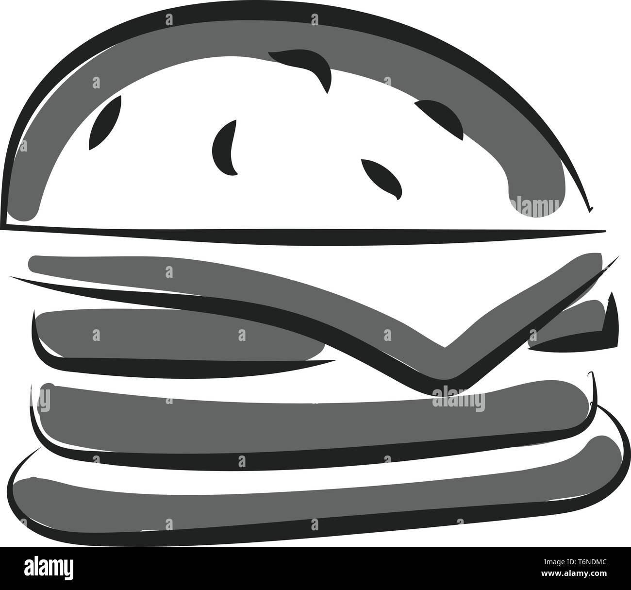 Grigio di un cheeseburger con uno patty le foglie di lattuga e fette di pomodoro vettore di disegno a colori o illustrazione Illustrazione Vettoriale