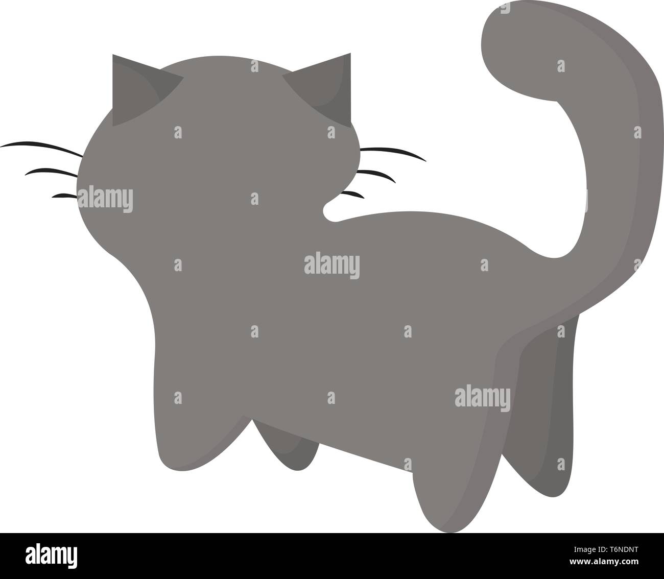 La pittura di un gatto grigio impostato su un isolato sfondo bianco e visto dal retro ha un cortocircuito orecchie baffi e una coda folta vettore di disegno a colori Illustrazione Vettoriale