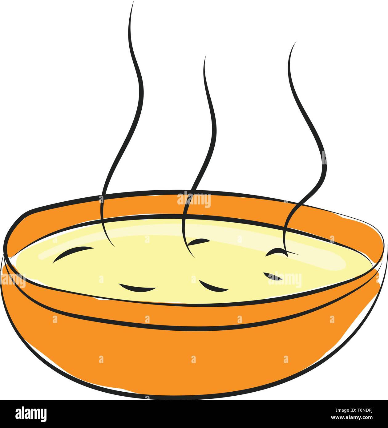 Un gigantesco orange ciotola riempita con il fumante zuppa di pollo vettore di disegno a colori o illustrazione Illustrazione Vettoriale