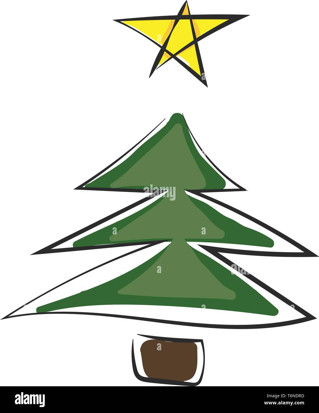 La pittura di un albero verde astrazione decorato con una stella d'oro del vettore di disegno a colori o illustrazione Illustrazione Vettoriale