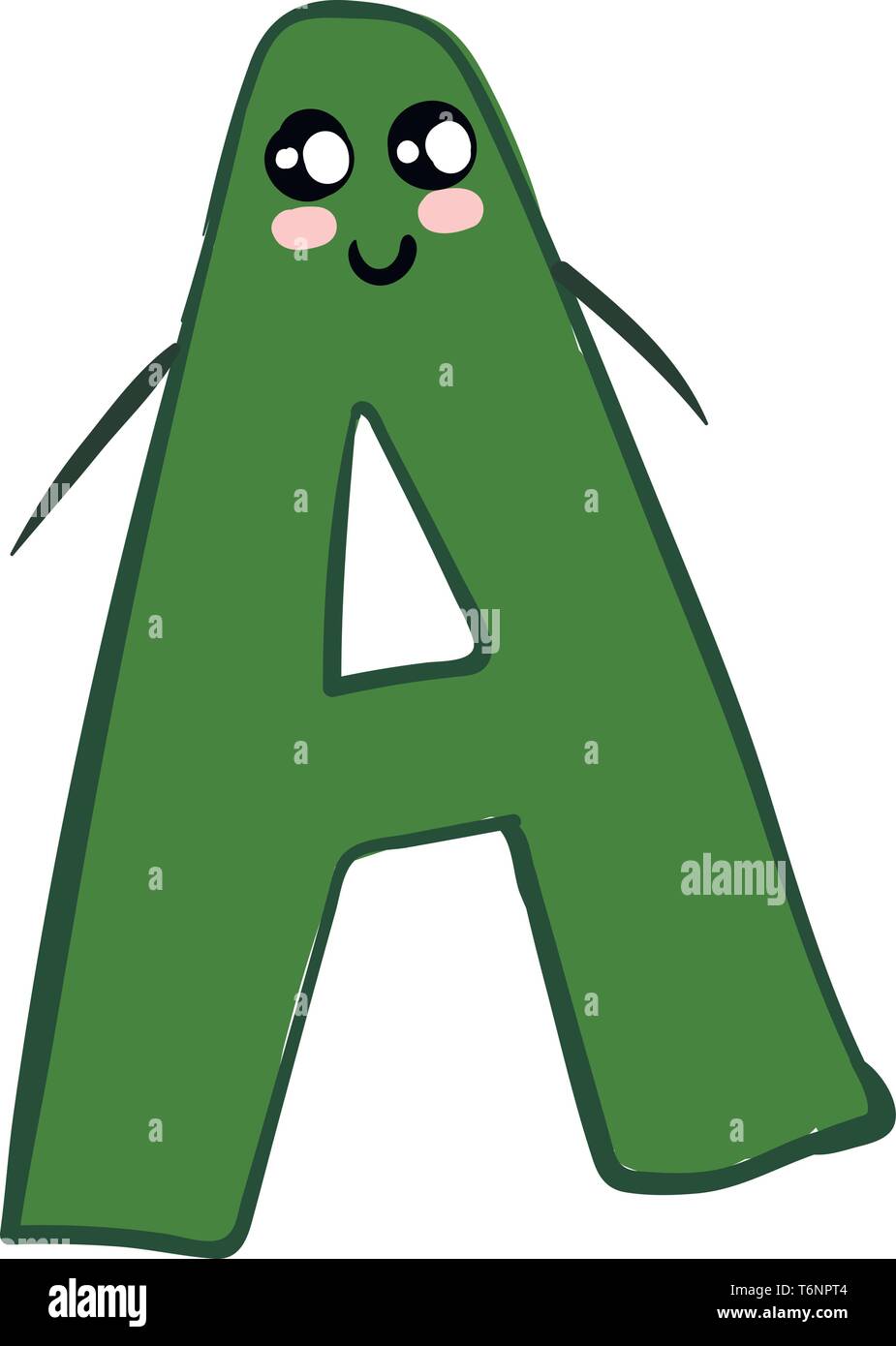 Una colorata di verde una creatura in ordine alfabetico o figurine che rappresentano l'alfabeto una con due occhi blu ha un sorriso chiusa ruotando fino alla guancia vettore c Illustrazione Vettoriale