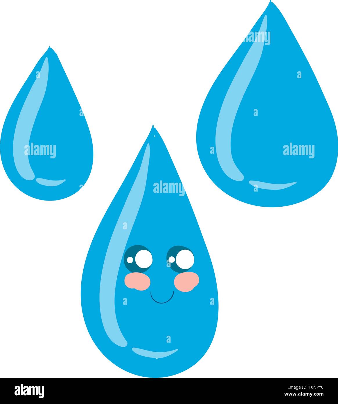 Gli Emoji di un simpatico colorato di blu acqua goccia ha un sorriso chiusa ruotando la guancia permanente, mentre con i suoi amici del vettore di disegno a colori o illustrazione Illustrazione Vettoriale