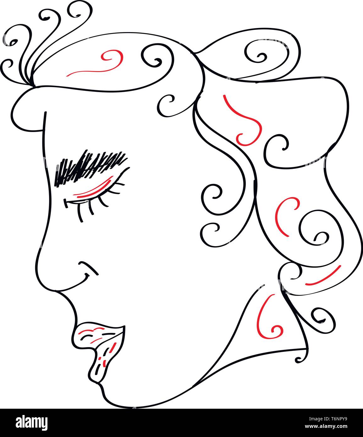 Arte di linea di una donna decorativo in rosso e nero set isolato su un fondo bianco visto dal lato del vettore di disegno a colori o illustrazione Illustrazione Vettoriale