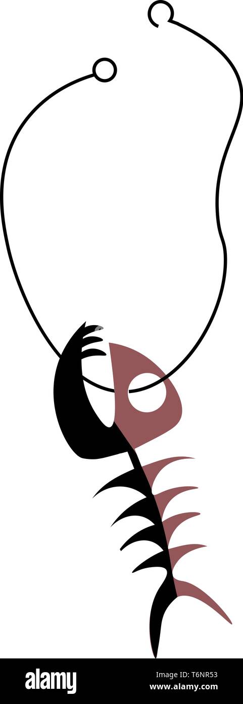 La verniciatura di una spina di pesce lavorato a maglia per la stringa di una collana sembra divertente vettore di disegno a colori o illustrazione Illustrazione Vettoriale
