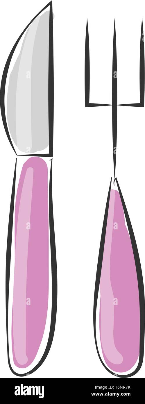 La pittura di forchetta e coltello con rose-Maniglie colorate sono i due pezzi di posate che sono spesso utilizzati insieme per mangiare il vettore di disegno a colori o i Illustrazione Vettoriale