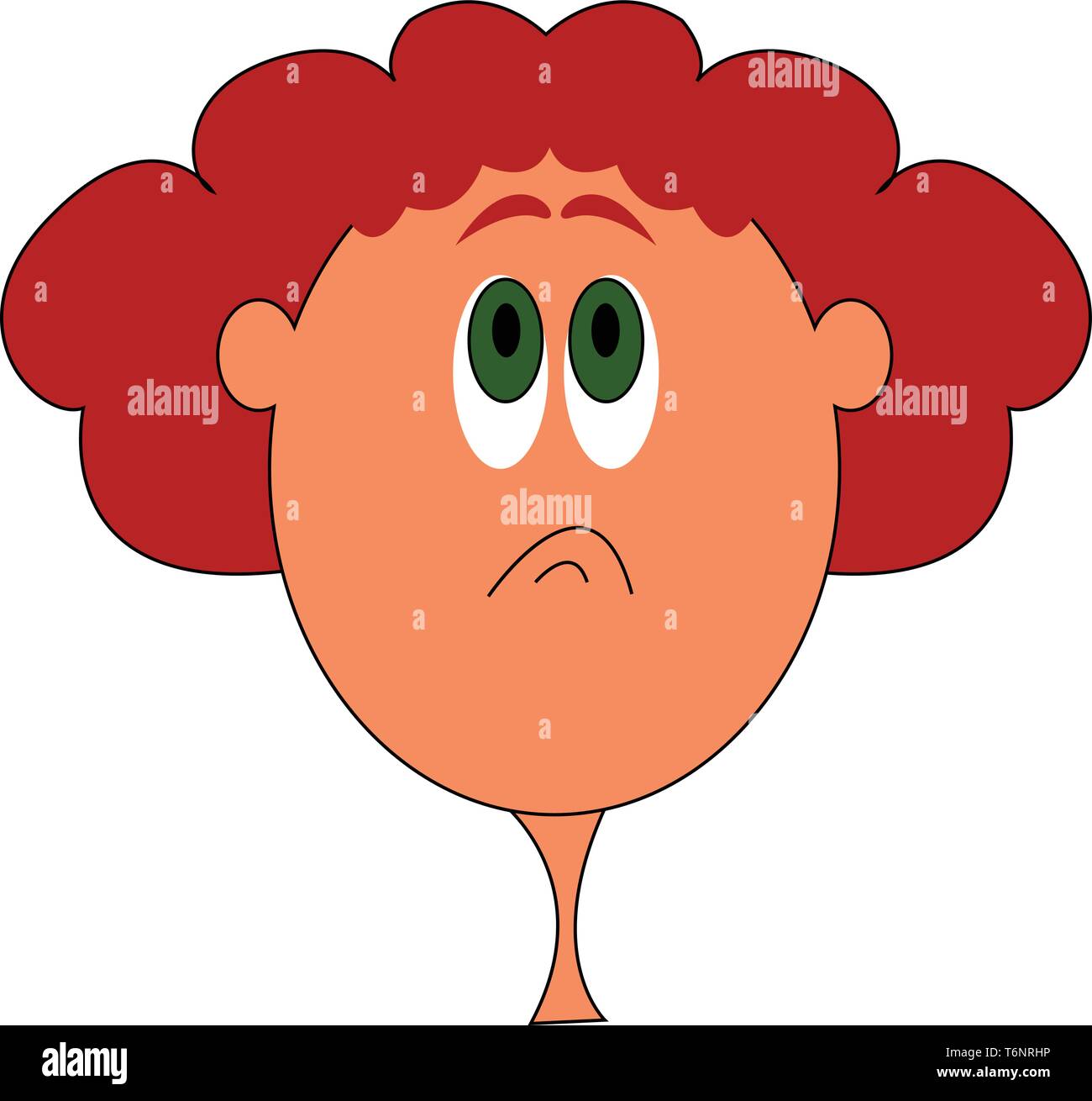 Cartoon faccia di un divertente cercando girl in rosso per i capelli e gli occhi verdi con un smirk espressione sul viso del vettore di disegno a colori o illustrazione Illustrazione Vettoriale