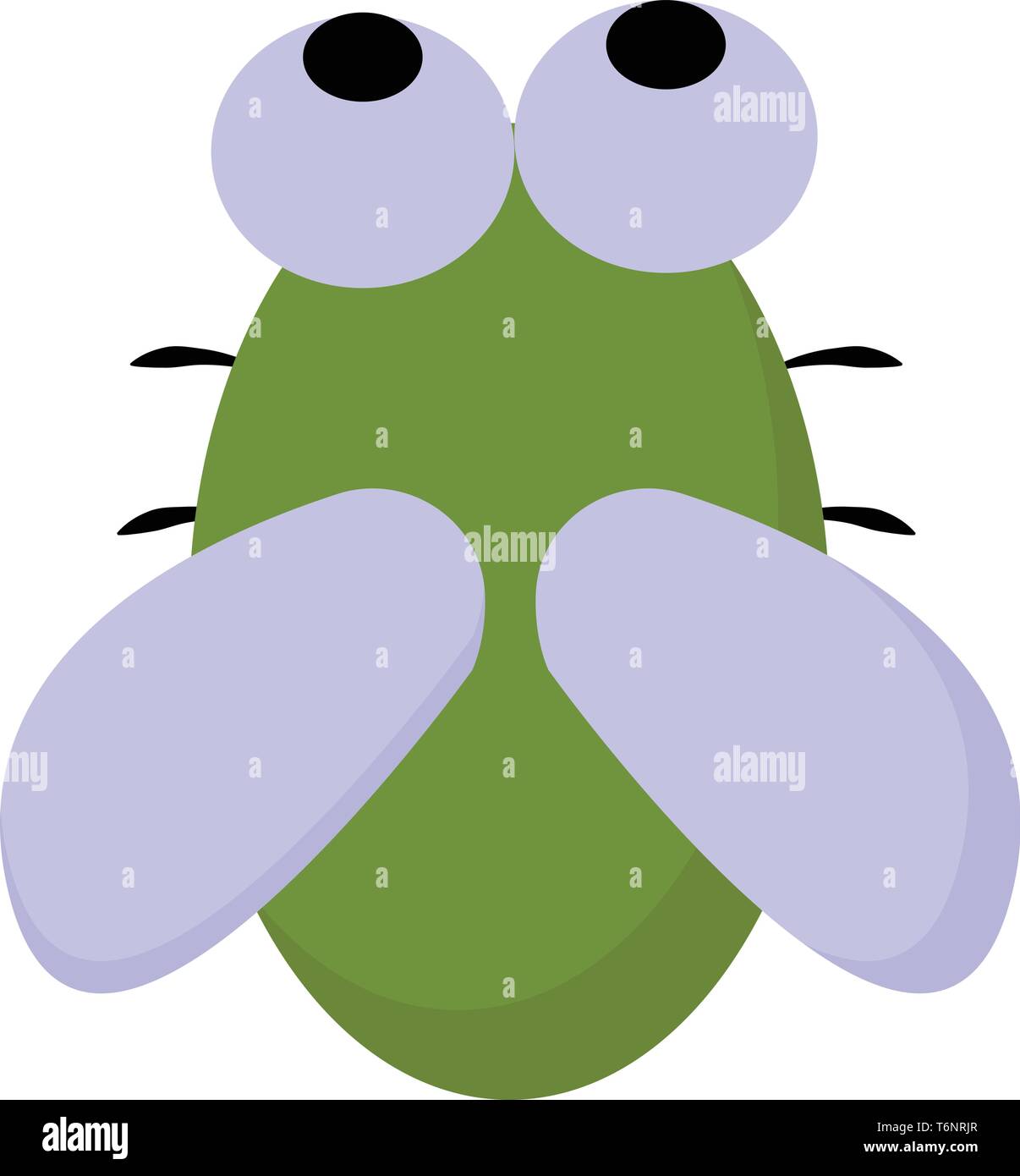 Cartoon carino-piccolo bug verde con colorati di nero gambe occhi sporgenti e le ali di colore blu colore del vettore di disegno o illustrazione Illustrazione Vettoriale