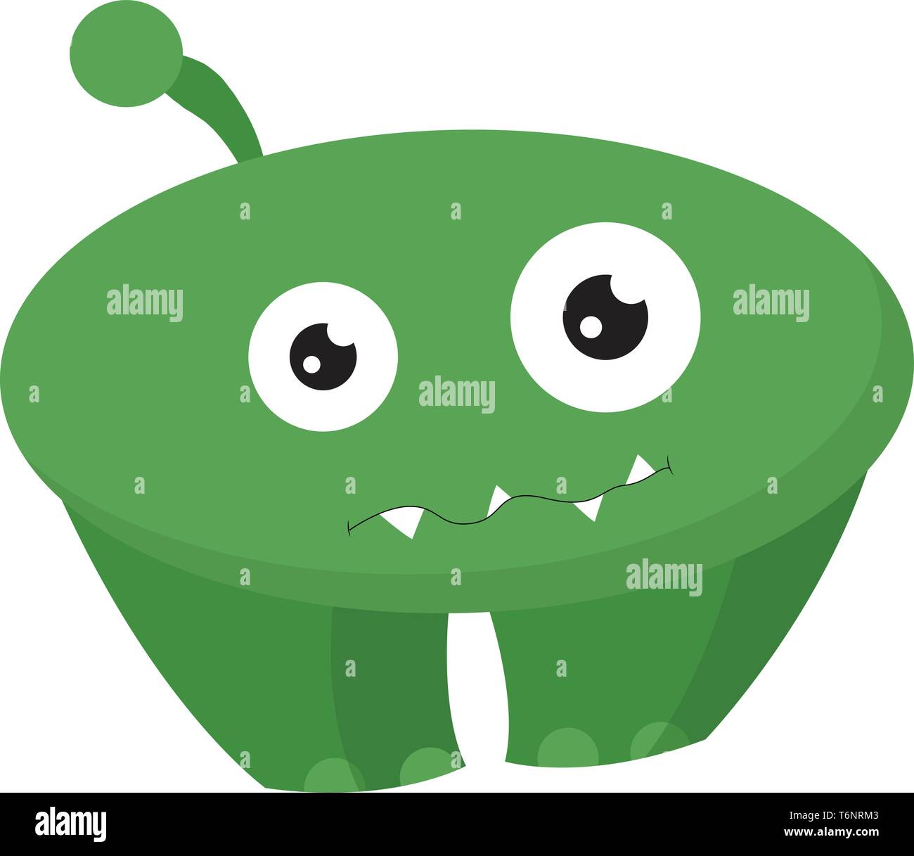 Cartoon funny mostro verde con due occhi pilastro-come le gambe di un avvisatore acustico e alternativamente disposti fang vettore dei denti il colore di disegno o illustrazione Illustrazione Vettoriale