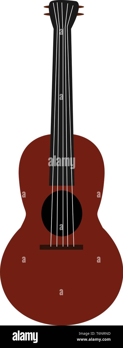 Clipart di una chitarra con un corpo di maroon colorato di nero collo soundhole sintonizzatori e paletta presenta cinque stringhe vettore di disegno a colori o illustrazione Illustrazione Vettoriale