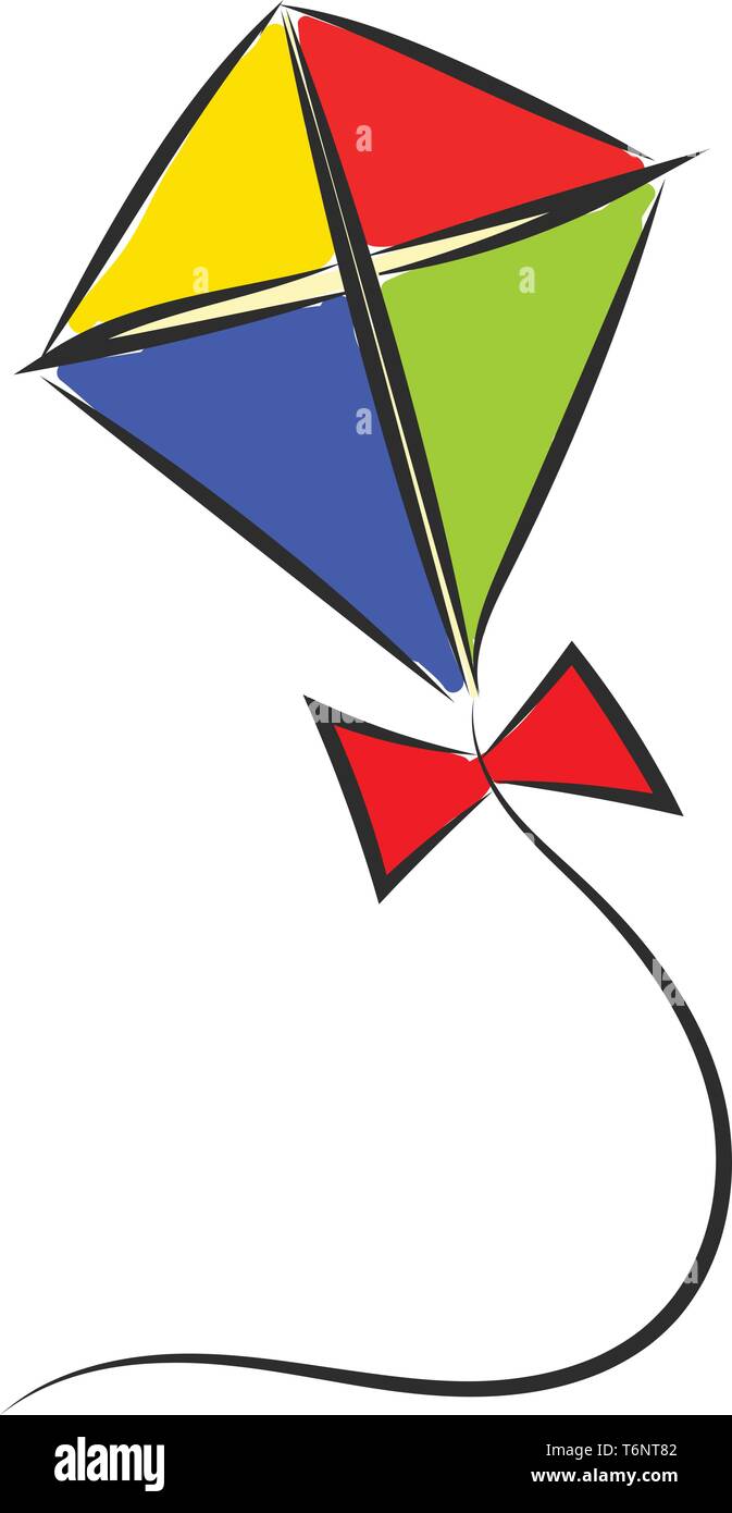 Un colorato a forma di diamante e kite un rosso bowtie legata alla stringa derive attraverso il vettore aereo il colore di disegno o illustrazione Illustrazione Vettoriale