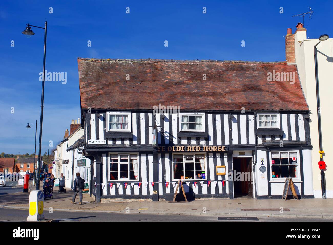 Ye Olde Red Horse pub, Evesham, Worcestershire, Inghilterra. Foto Stock