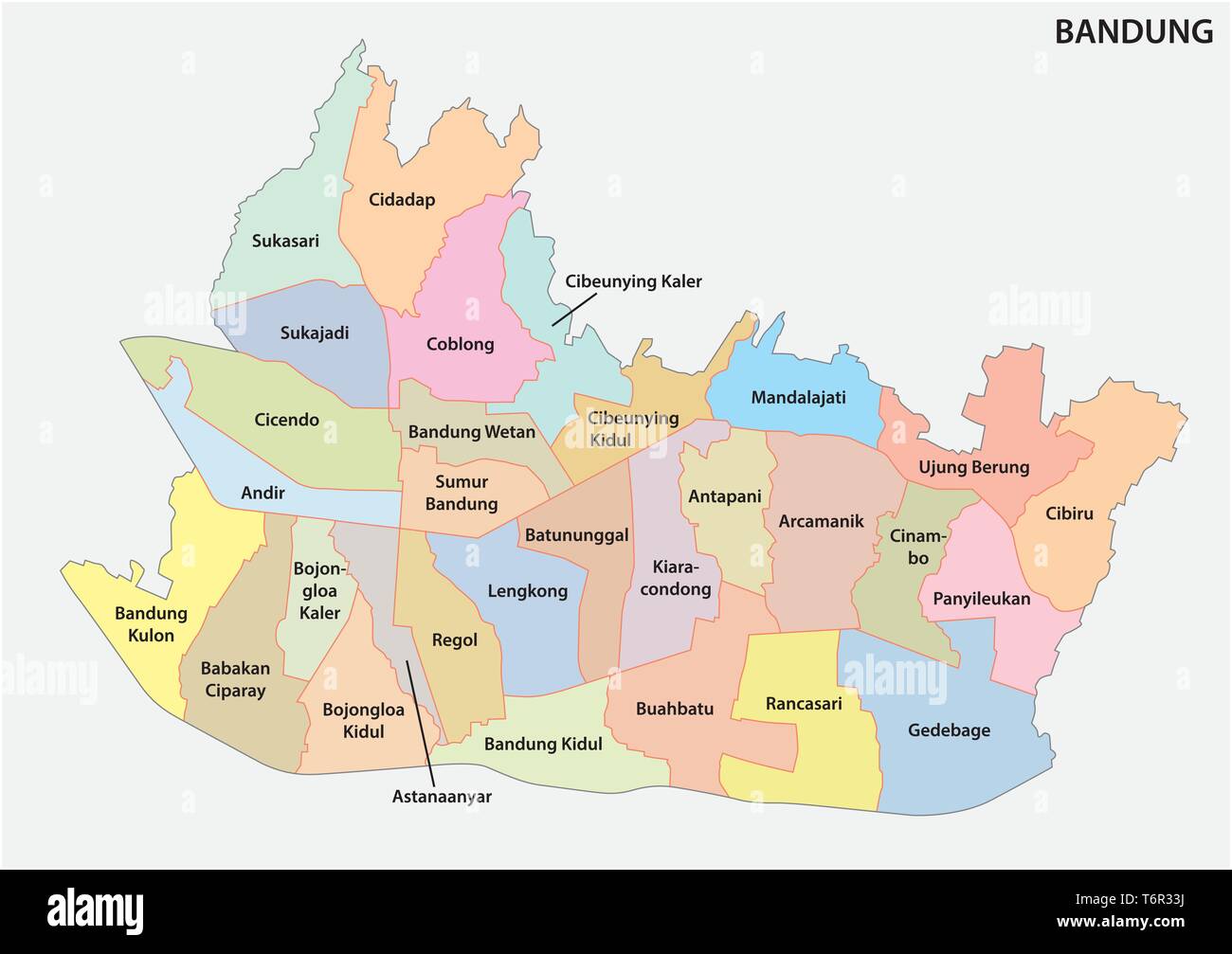 Politica e amministrativa di mappa della città indonesiana di Bandung Illustrazione Vettoriale