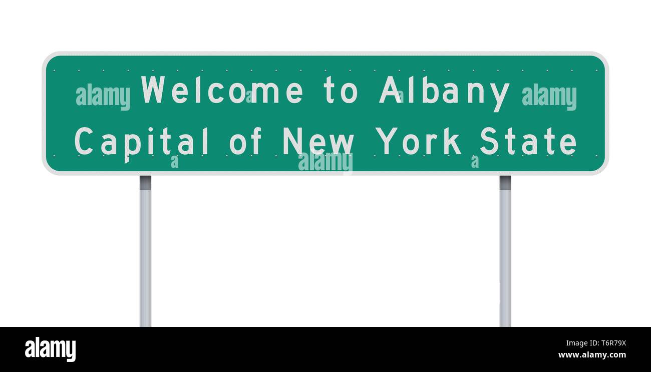Illustrazione Vettoriale del Benvenuto a Albany Capitale dello Stato di New York cartello verde Illustrazione Vettoriale