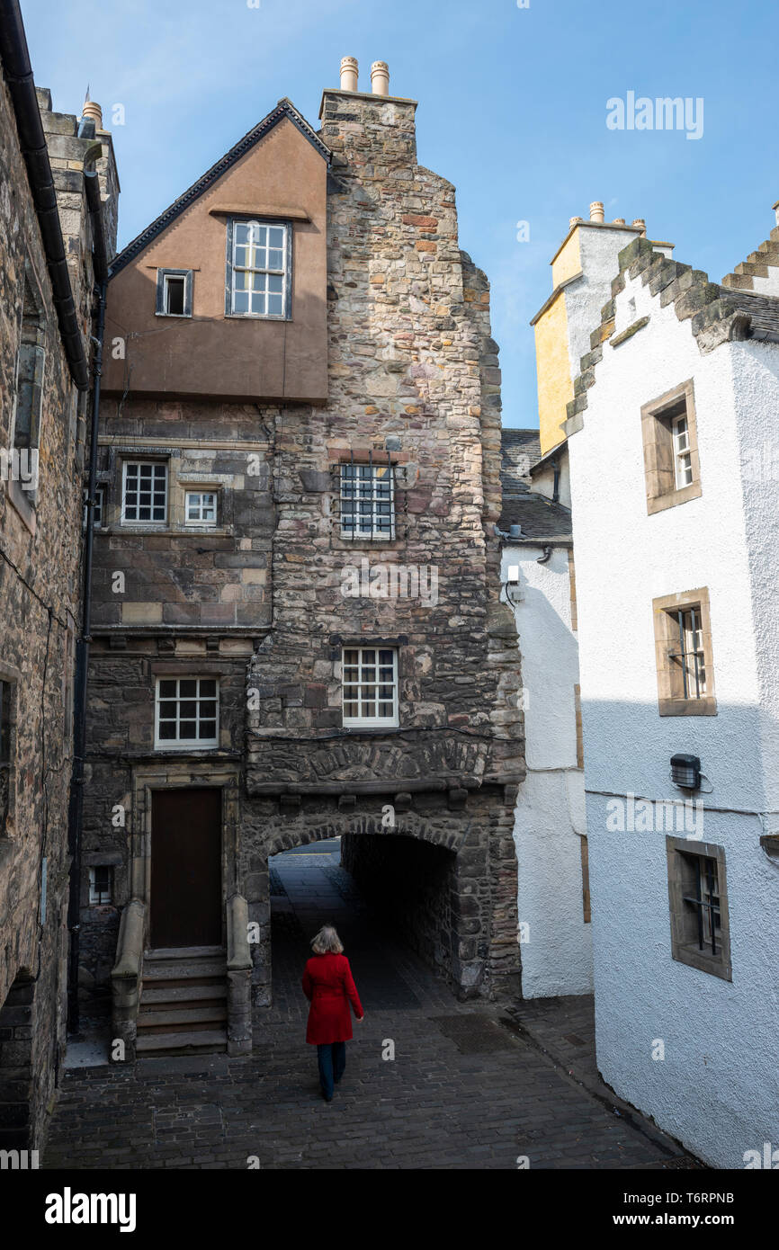 Bakehouse vicino, Outlander location del film, off Canongate in Edinburgh Old Town, Scotland, Regno Unito Foto Stock