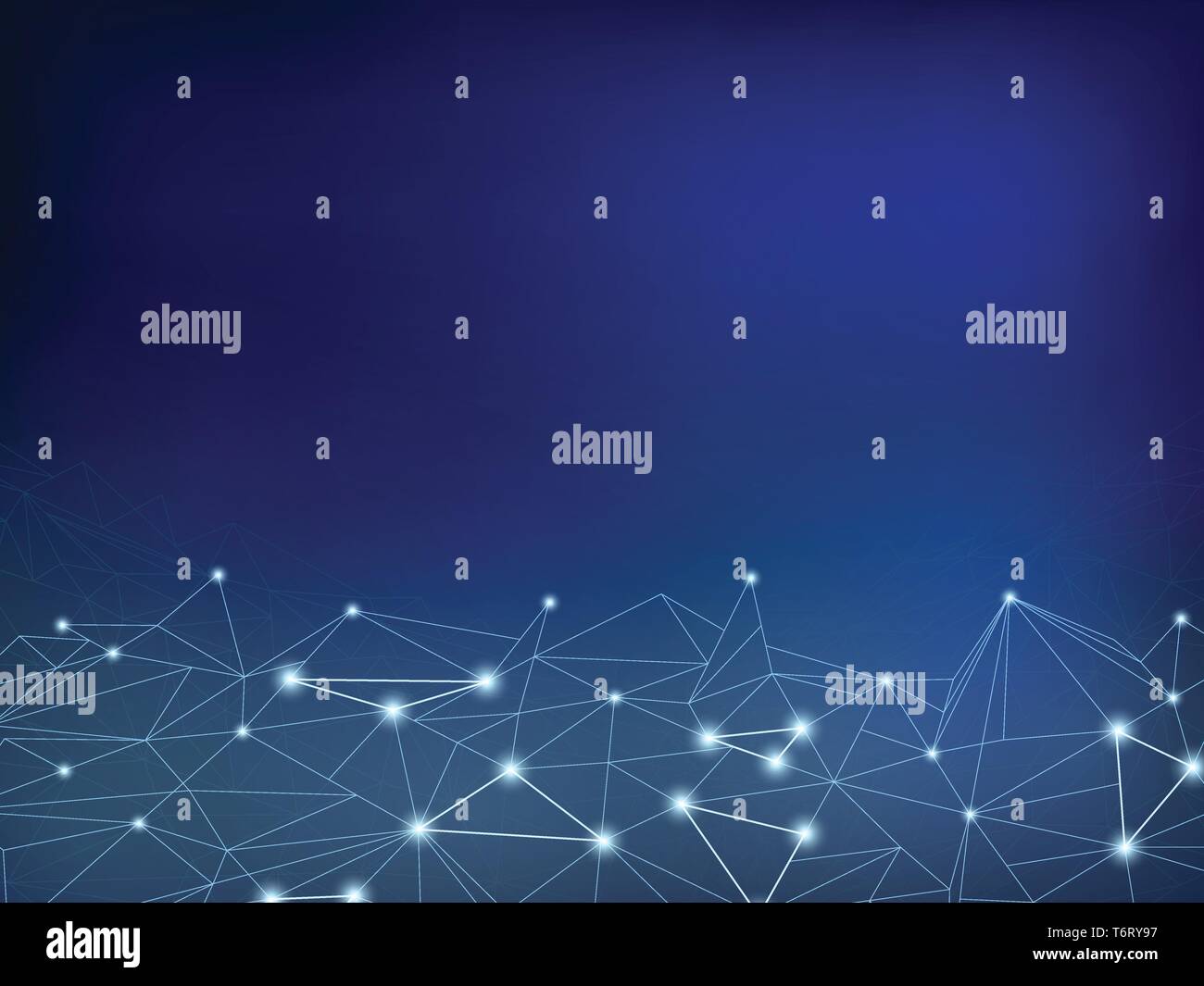 Abstract sfondo con maglie poligonali, punti luminosi di luce. Blu scuro design geometrico. Spazio vuoto per il testo. Illustrazione Vettoriale