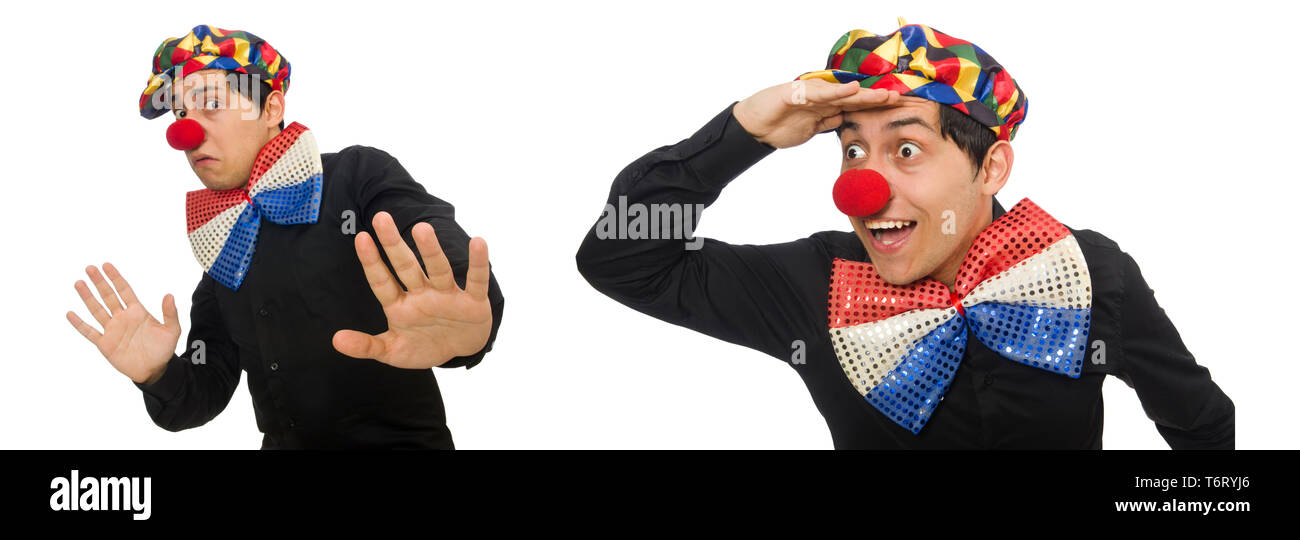 Clown isolati su sfondo bianco Foto Stock