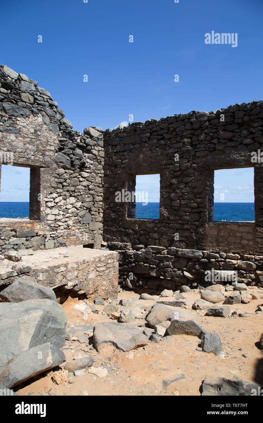 Oro Bushiribana smelter rovine sull'isola di Aruba nei Caraibi Foto Stock