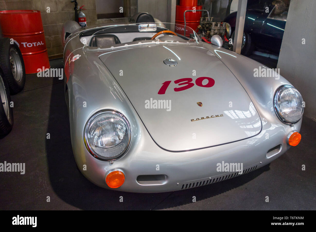 1953 550 Porsche Spyder, Tedesco vintage racing auto sportiva a Autoworld, classic automobile museum a Bruxelles, in Belgio Foto Stock