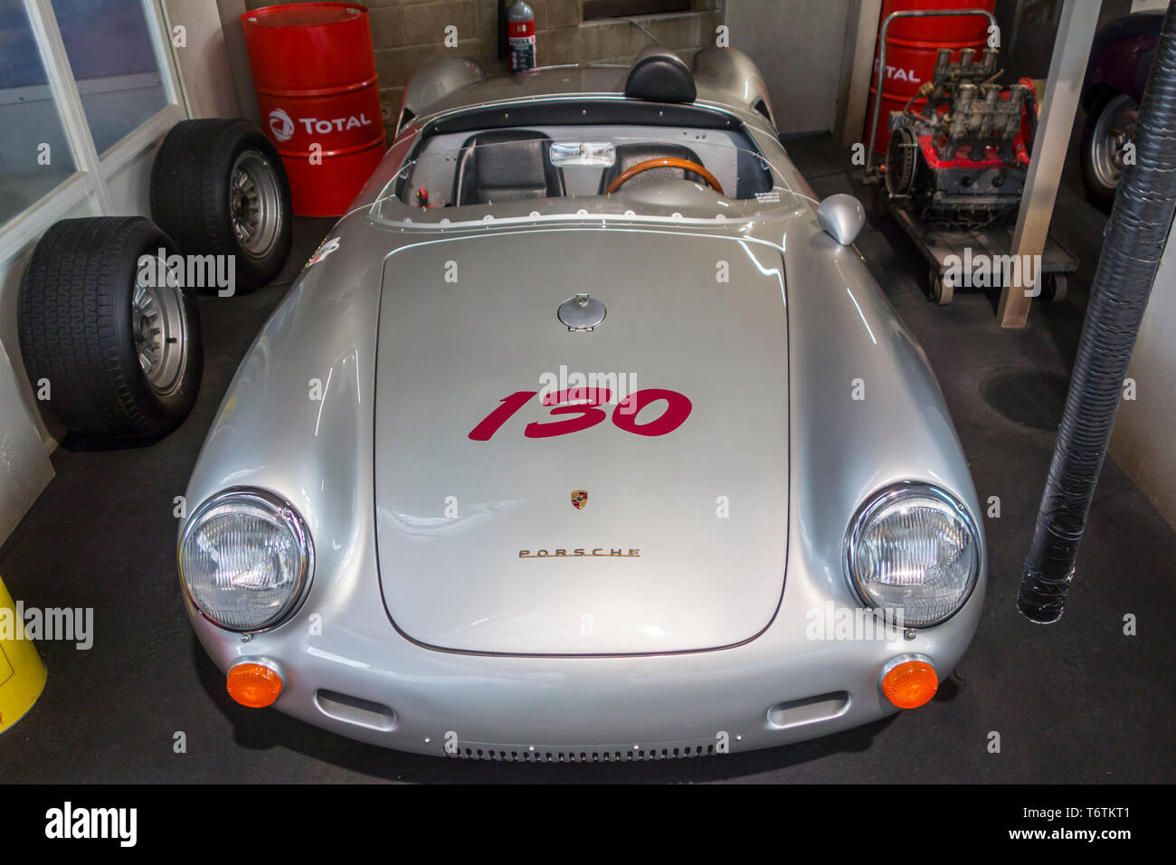 1953 550 Porsche Spyder, Tedesco vintage racing auto sportiva a Autoworld, classic automobile museum a Bruxelles, in Belgio Foto Stock