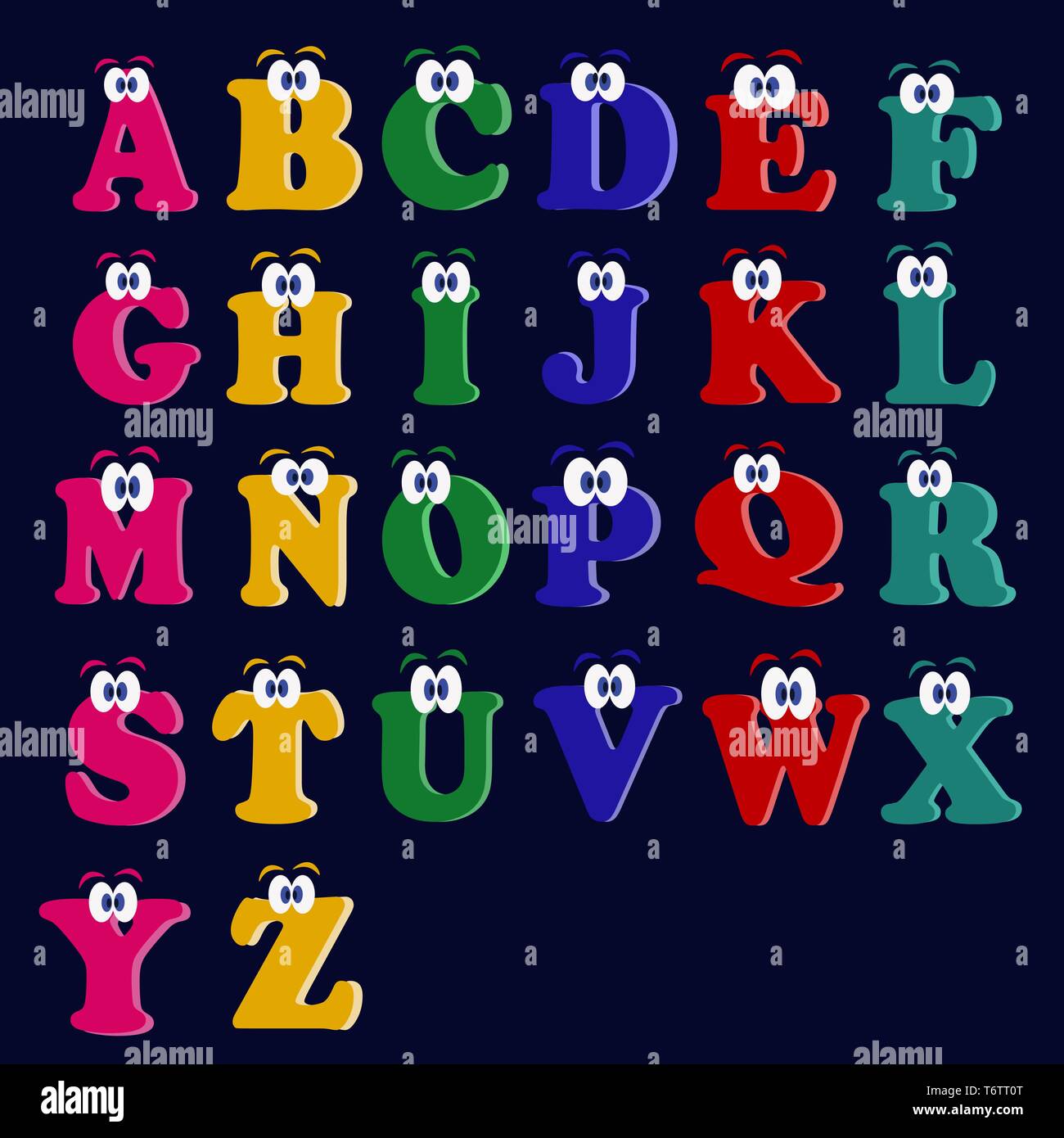 Bellissimo inglese multicolore di jolly alfabeto latino lettere con gli  occhi per bambini scritte e studiare Immagine e Vettoriale - Alamy