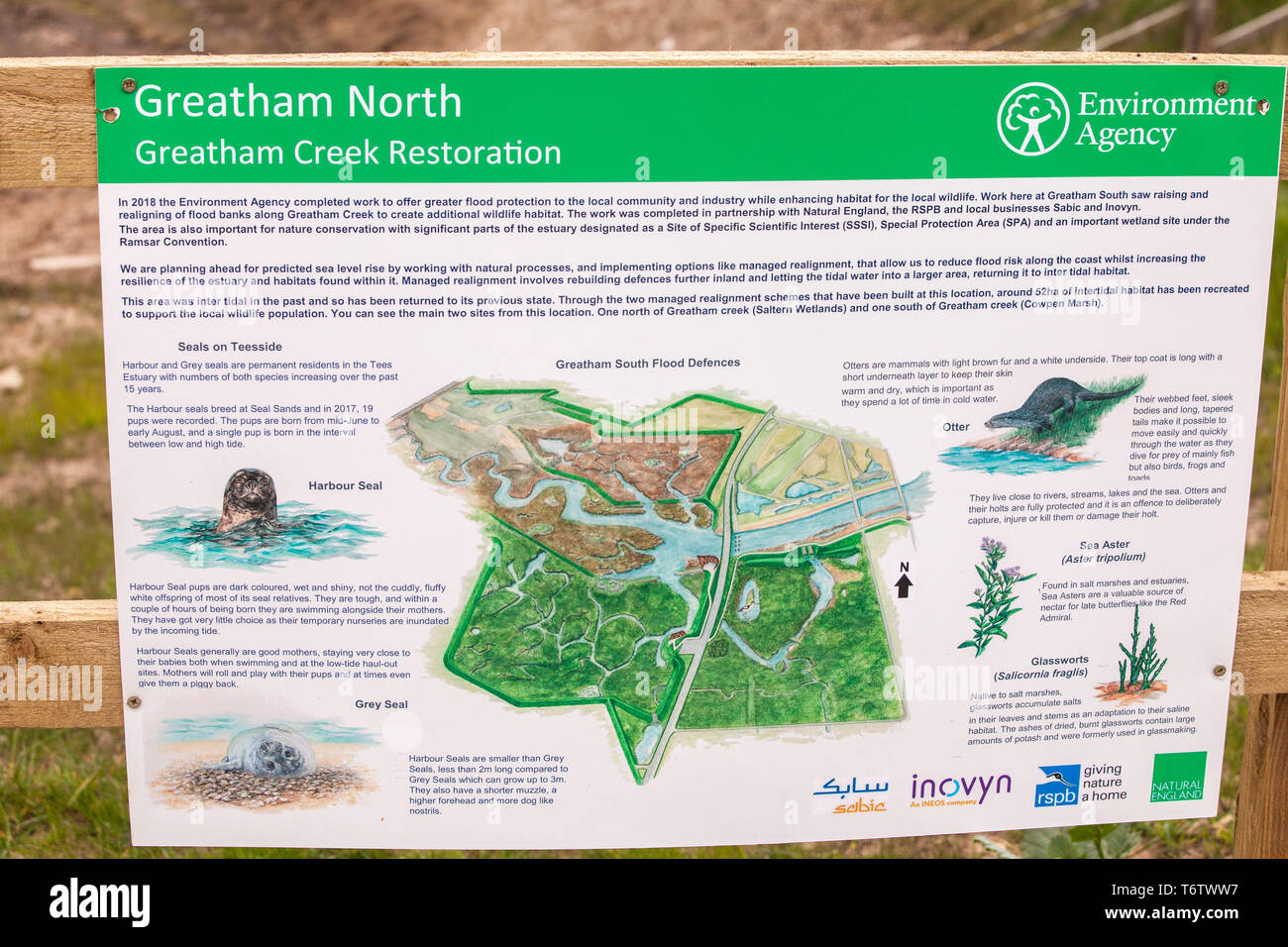 Indicazioni per la Greatham Creek progetto di restauro a Hartlepool,l'Inghilterra,UK Foto Stock