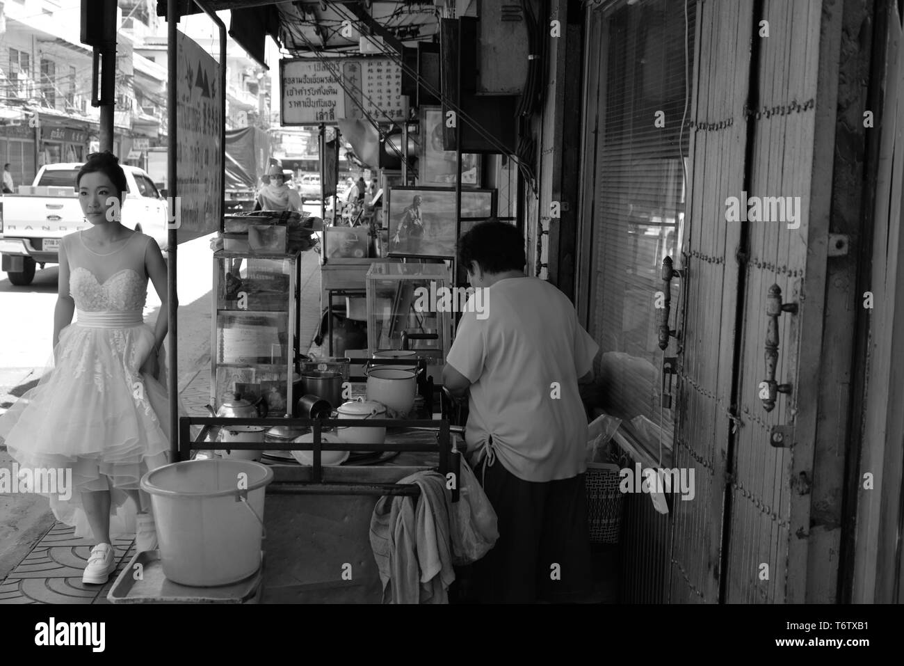 A una pressione di stallo di tè in Chinatown, pasakdek Foto Stock