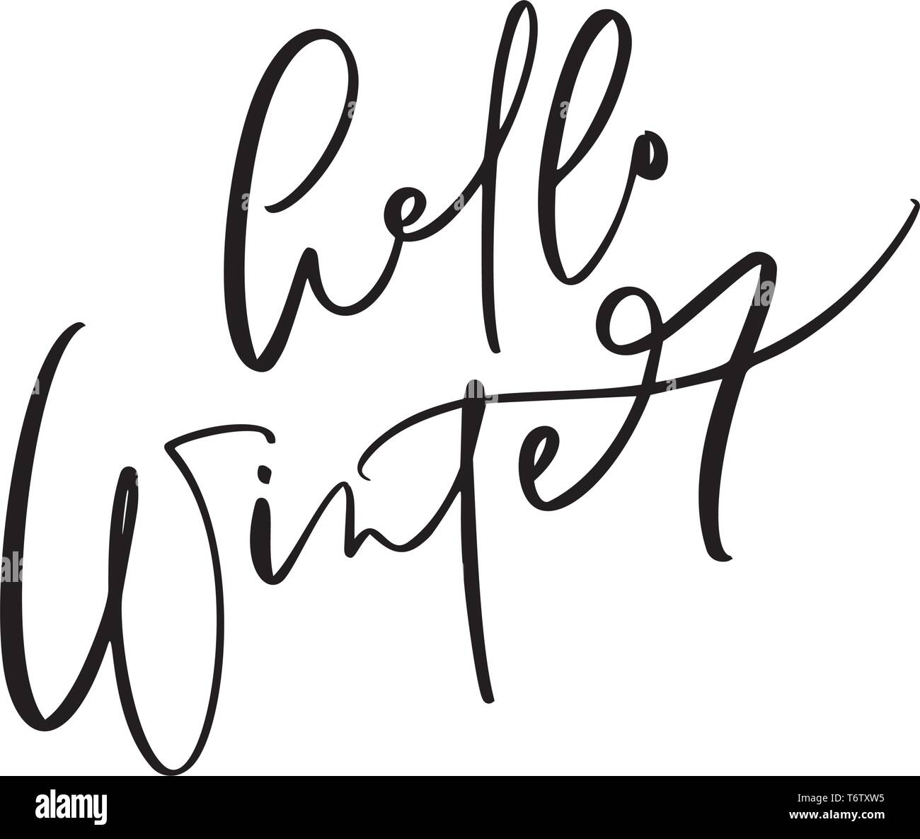 Ciao inverno - bianco e nero lettere manoscritte del testo. Iscrizione calligraphy illustrazione vettoriale frase vacanze, tipografia banner con spazzola sc Illustrazione Vettoriale