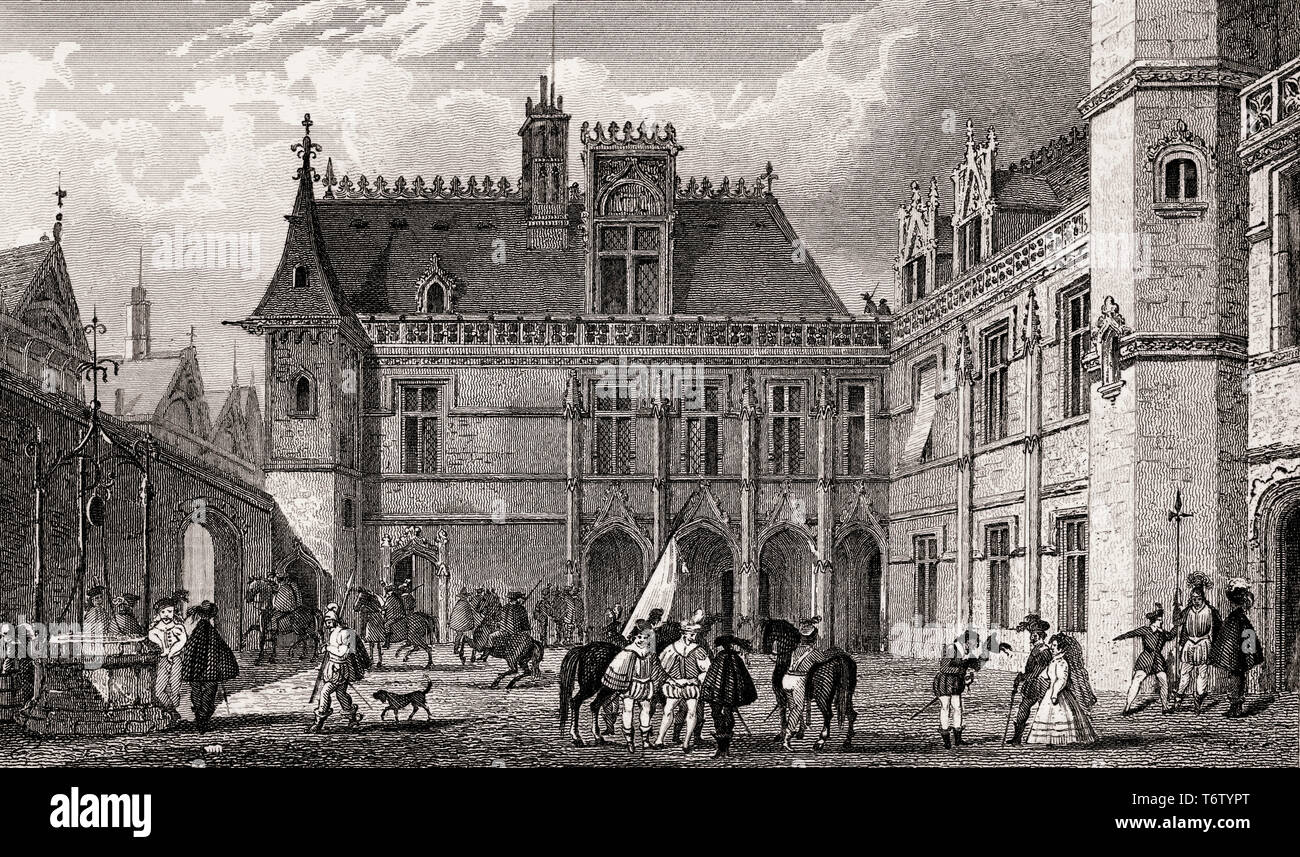 Hôtel de Cluny, Parigi,xv secolo, antica di acciaio inciso stampa, 1831 Foto Stock