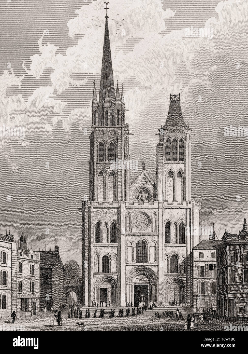 La Basilica di Saint-Denis, Parigi, antichi di acciaio inciso stampa, 1831 Foto Stock