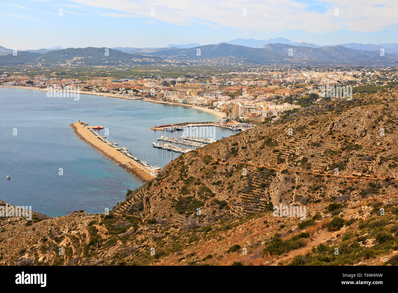 Vista verso Jåvea dal tappo di Sant Antoni sulla Costa Brava, Spagna Foto Stock