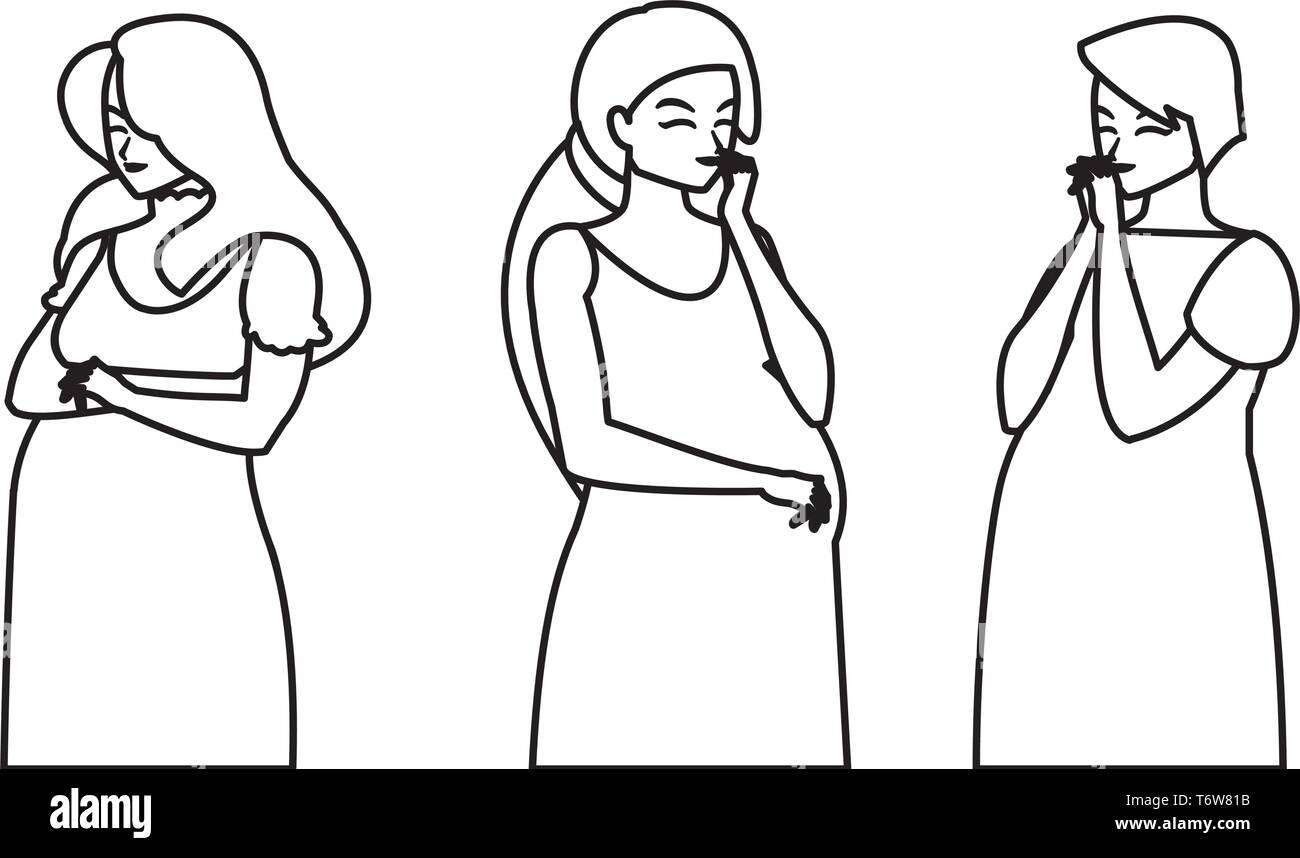 Gruppo di belle donne gravidanza caratteri illustrazione vettoriale design Illustrazione Vettoriale
