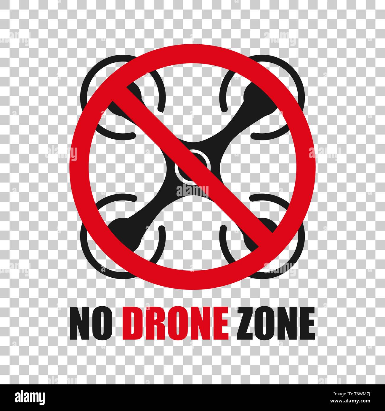 Nessuna zona di drone segno icona in stile trasparente. Divieto Quadrocopter illustrazione vettoriale su sfondo isolato. Elicottero vietato volo concep business Illustrazione Vettoriale