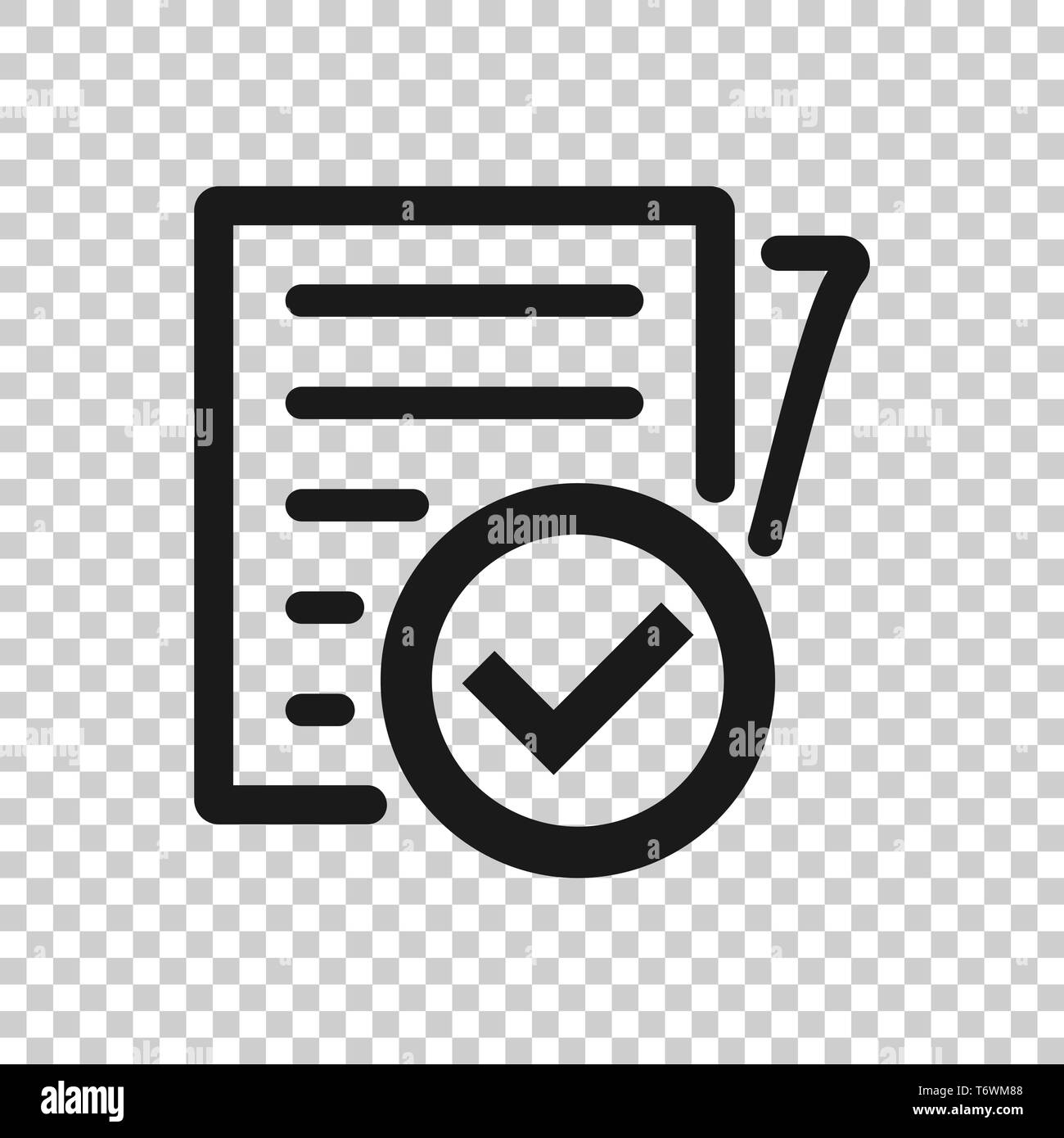 Documento di conformità icona in stile trasparente. Processo approvato illustrazione vettoriale su sfondo isolato. Segno di spunta il concetto di business. Illustrazione Vettoriale