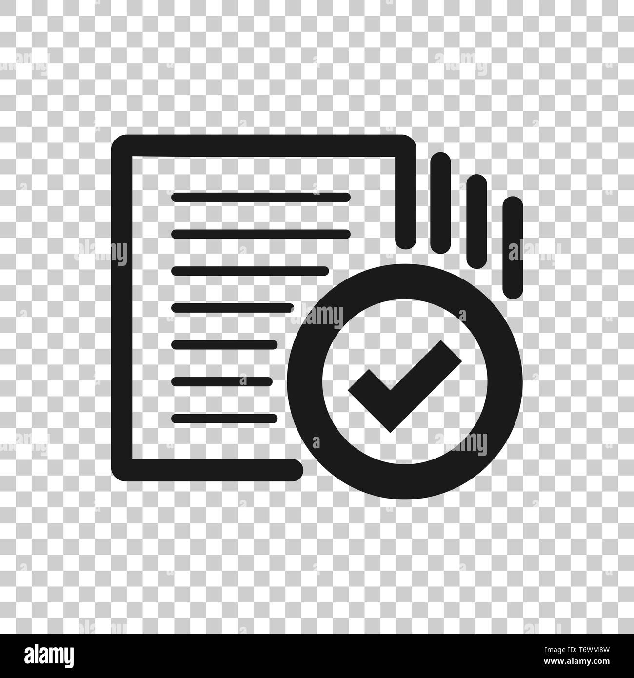 Documento di conformità icona in stile trasparente. Processo approvato illustrazione vettoriale su sfondo isolato. Segno di spunta il concetto di business. Illustrazione Vettoriale