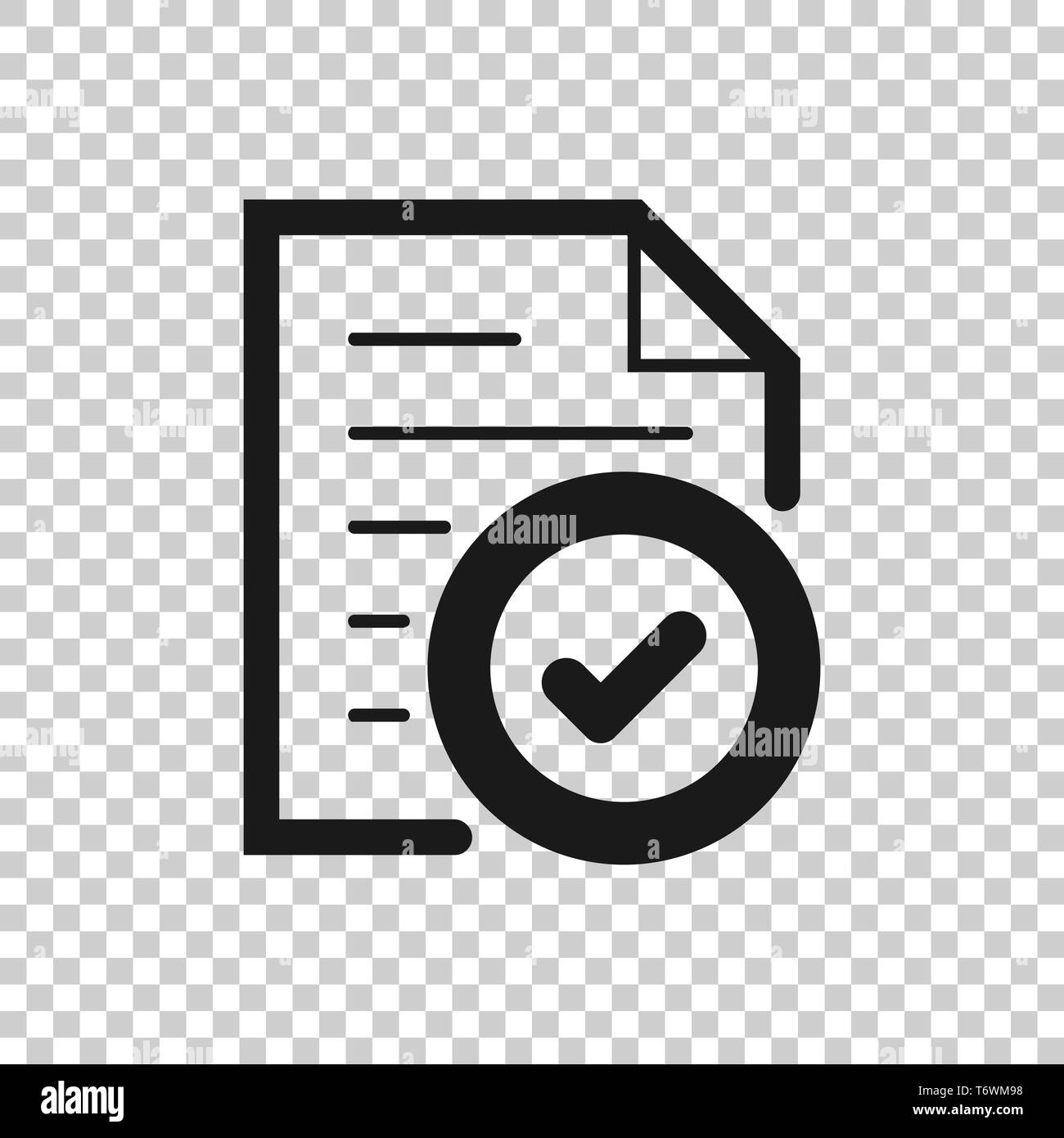 Documento di conformità icona in stile trasparente. Processo approvato illustrazione vettoriale su sfondo isolato. Segno di spunta il concetto di business. Illustrazione Vettoriale