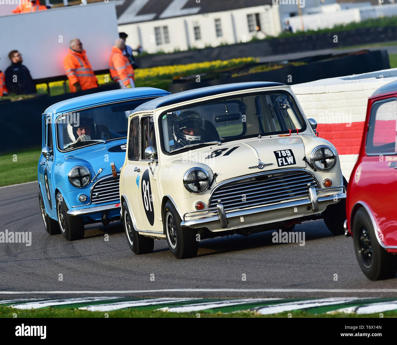 Darren Turner, Morris Mini Cooper S, Betty Richmond Trophy scaldare 1, Mini berline, 77th Assemblea dei Soci, Goodwood, West Sussex, in Inghilterra, aprile 2019, Aut Foto Stock