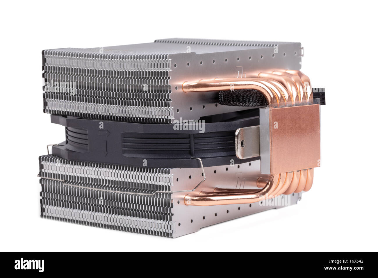 Dissipatore di calore per CPU con calore-tubi su bianco Foto Stock