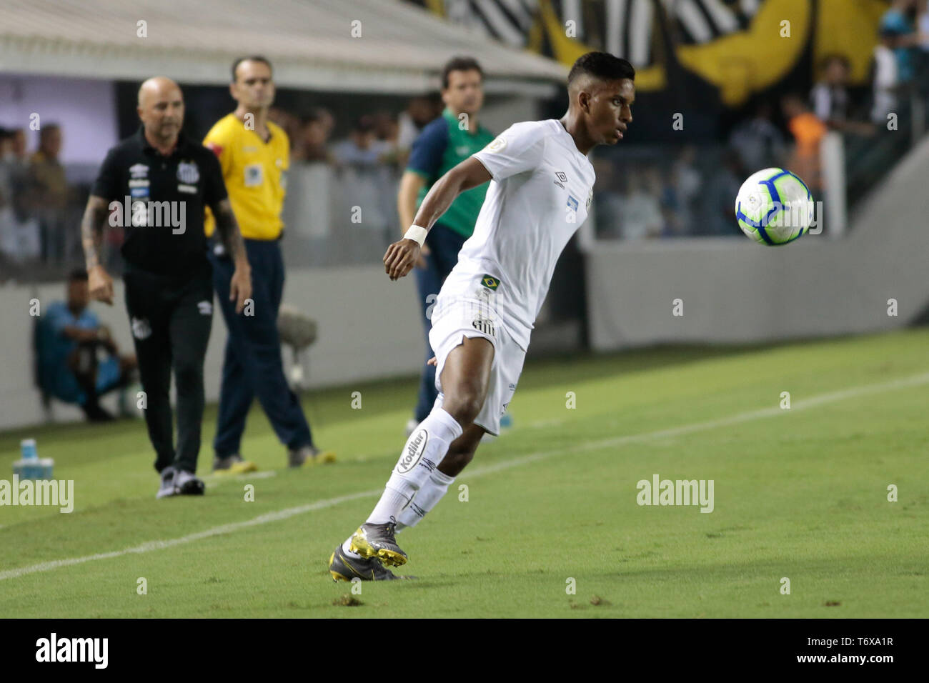 SP - Santos - 05/02/2019 - un brasiliano 2019, Santos x Fluminense - Rodrygo Santos lettore durante il match contro il Fluminense a Vila Belmiro stadium per il campionato brasiliano a 2019. Foto: Marcello Zambrana / AGIF Foto Stock