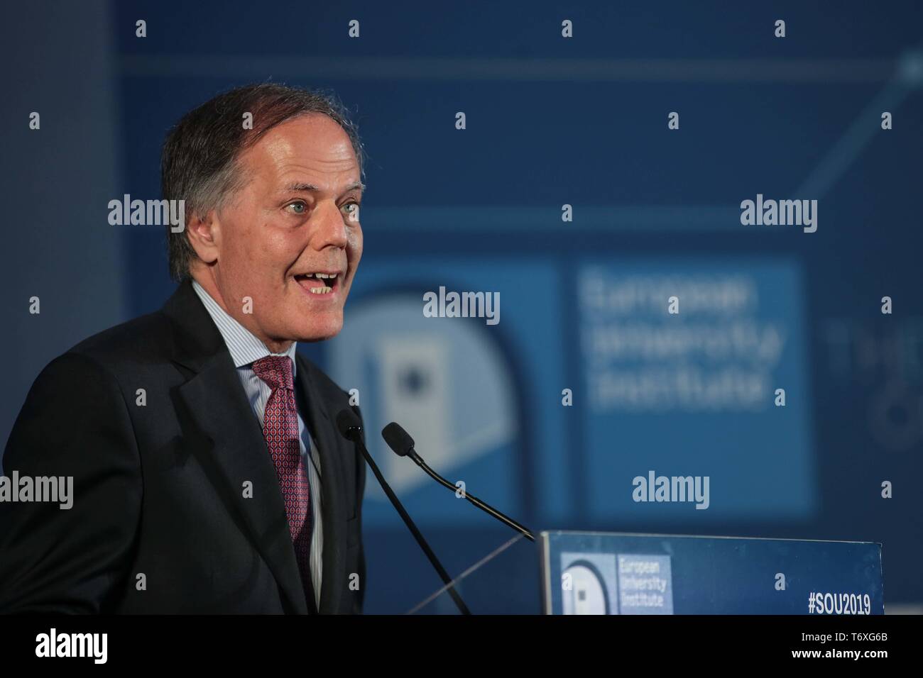 Palazzo Vecchio, secondo giorno di stato dell'Unione 2019 In foto, il ministro degli Affari Esteri Enzo Moavero Milanesi (Claudio Fusi/fotogramma, Firenze - 2019-05-03) p.s. la foto e' utilizzabile nel rispetto del contesto in cui e' stata scattata, e senza intento diffamatorio del decoro delle persone rappresentate Foto Stock