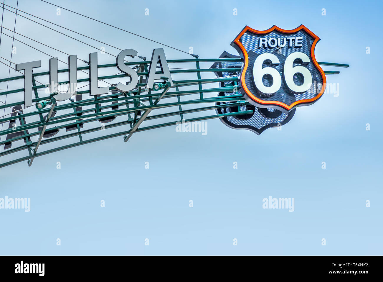 Route 66 segno, Tulsa Oklahoma Foto Stock