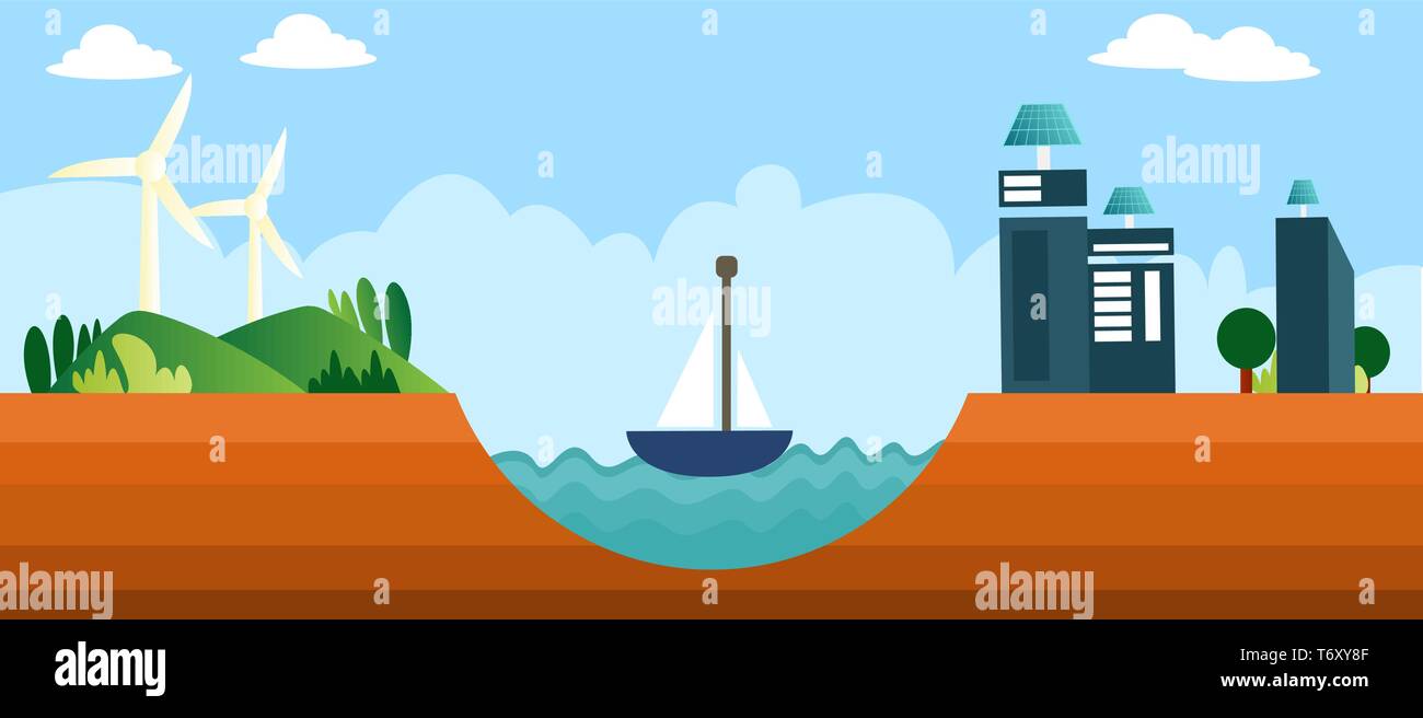 Diversi tipi di fonti di energia rinnovabili illustrazione vettore su sfondo bianco Illustrazione Vettoriale