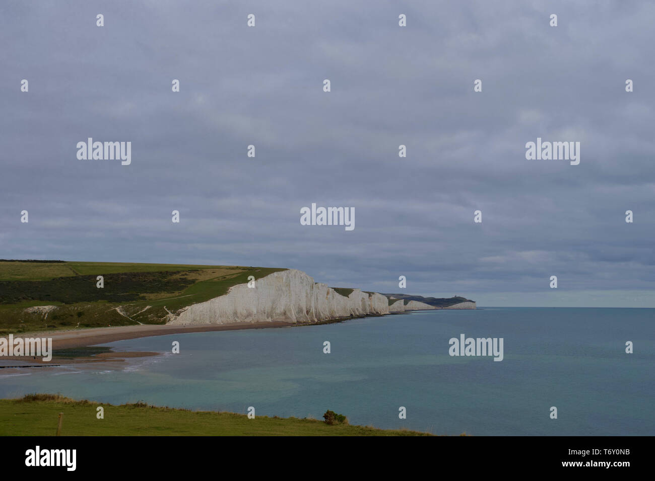 Le sette sorelle chalk cliffs, Seaford, East Sussex, Inghilterra. Foto Stock