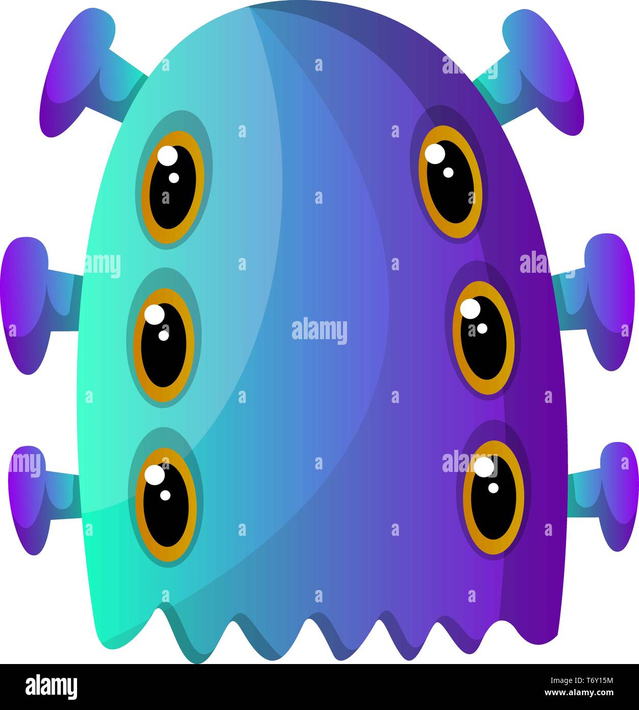 Blue Monster con sei occhi illustrazione vettore su sfondo bianco Illustrazione Vettoriale